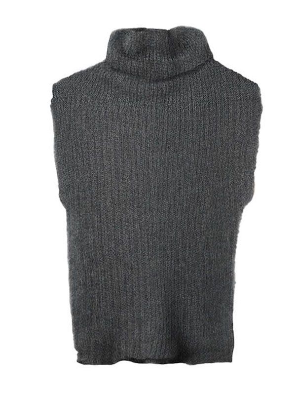 Fuzzy High-neck Knit Vest