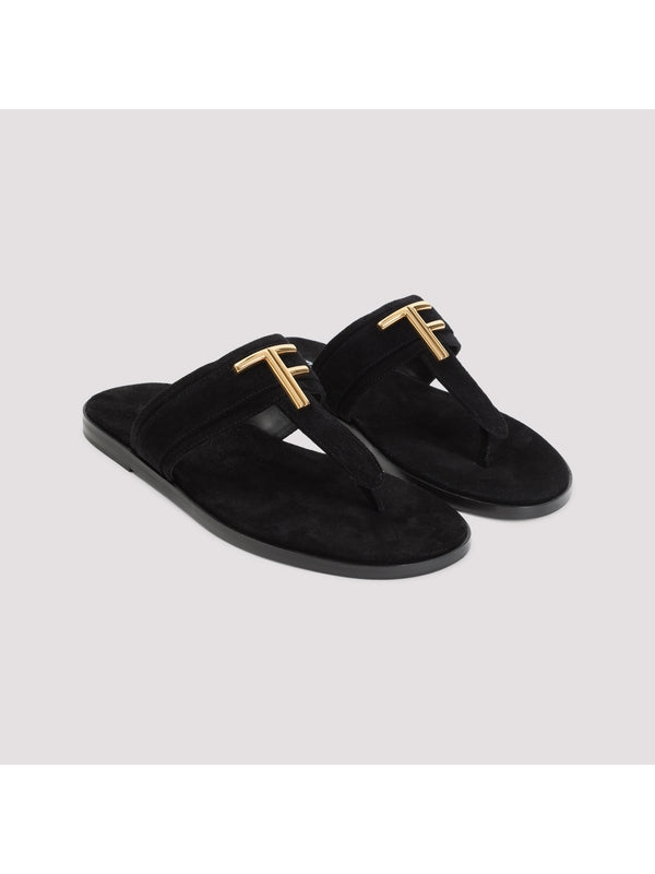 T Logo Calfskin Flip-Flops
