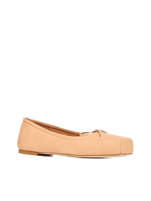 Bow Detail Leather Flat Shoes