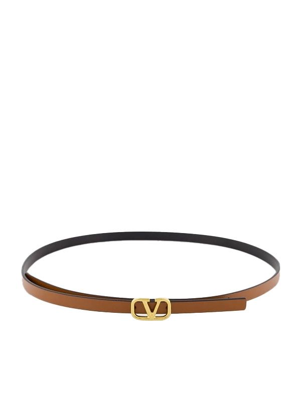 V Logo Buckle Leather Belt