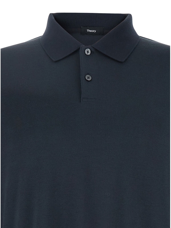 'Goris' Blue Polo Shirt with Classic Collar and Long Sleeves in Tech Fabric Stretch Man Polo Shirts