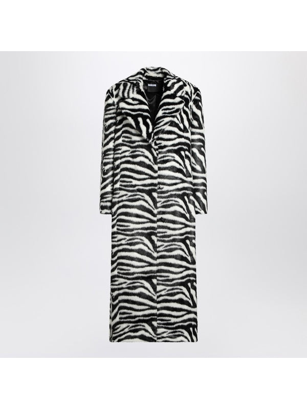 Zebra Printed Faux Fur Coat