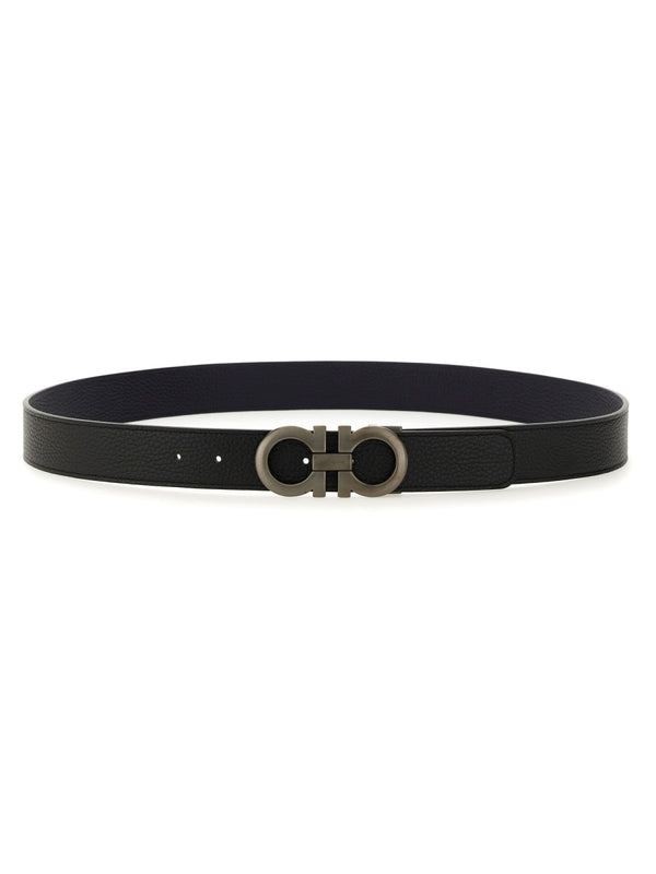 Double Gancini Buckle Leather Belt