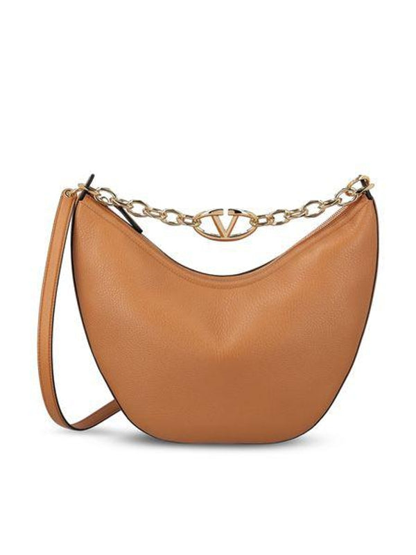 V Logo Leather Shoulder Bag