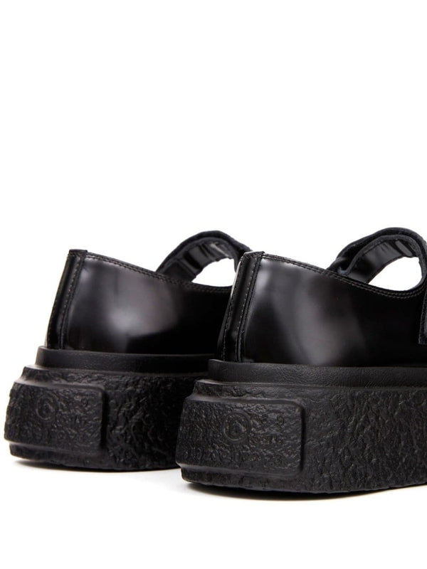 Black Calfskin Platform Flats