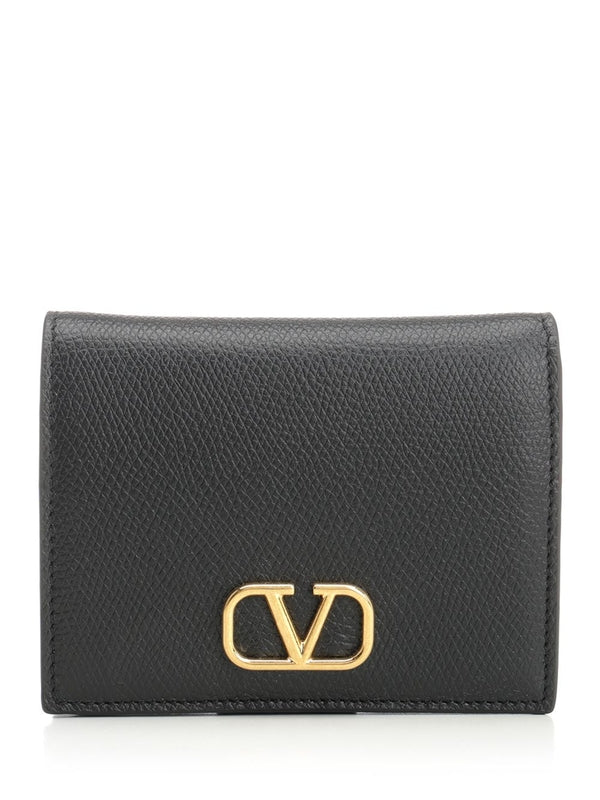 V Logo Leather Wallet