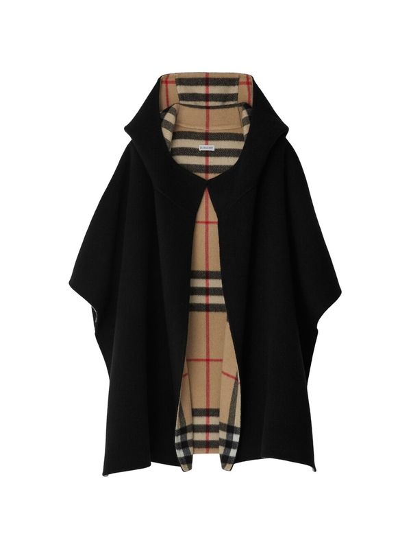 Check Pattern Cashmere Hood Cape