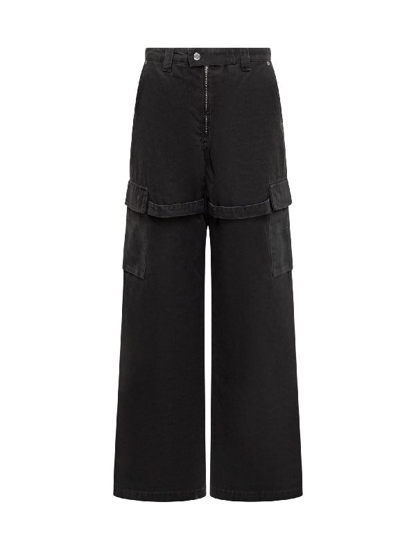 Black Cargo Wide Denim Pants