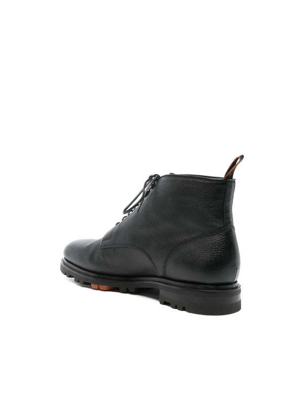 Santoni Black Lace-Up Boots
