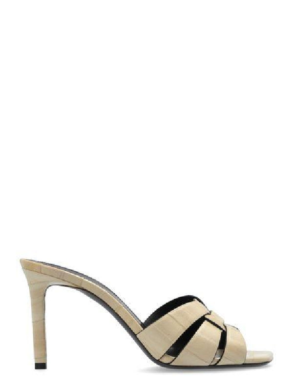 Tribute Square-toe Leather Sandal Heels