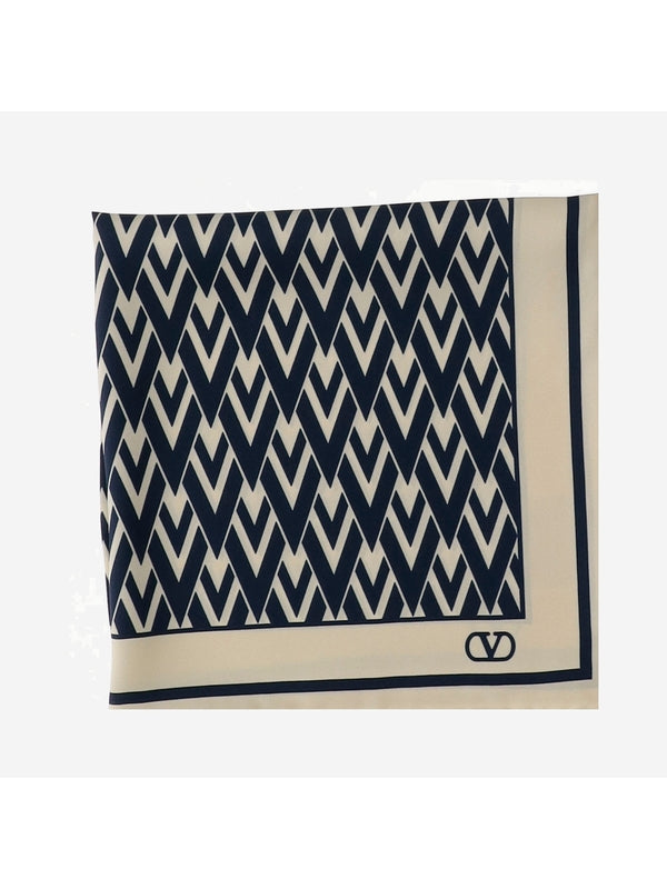 V Logo Jacquard Pattern Silk Scarf