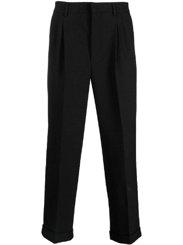 Pleats wool blend crop pants