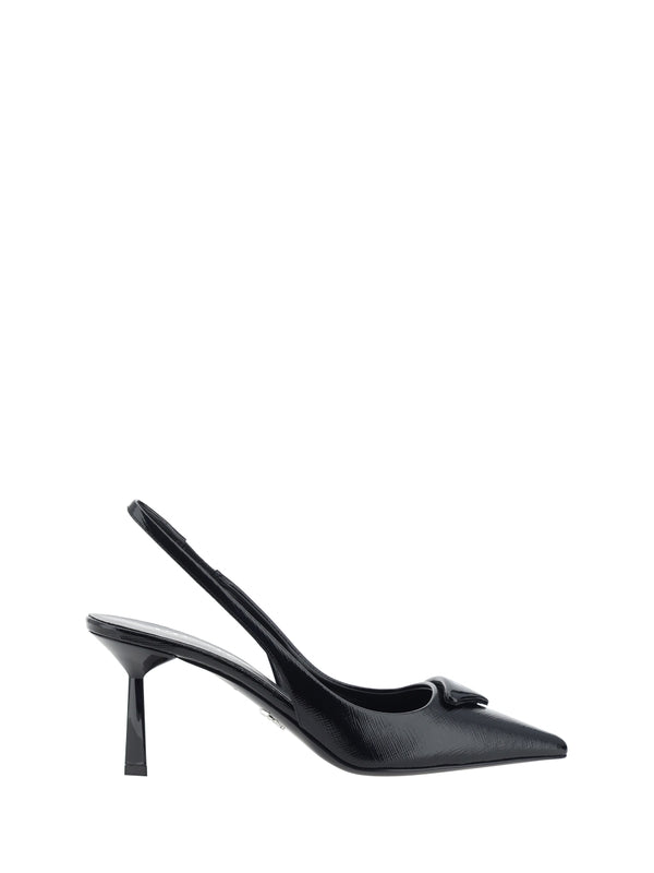 PRADA - Triangular Logo Leather Slingback Heel - Jente