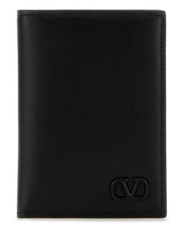 V Logo Embossed Leather Wallet