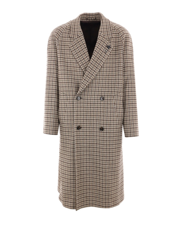 Boutonniere Check Wool Double Coat