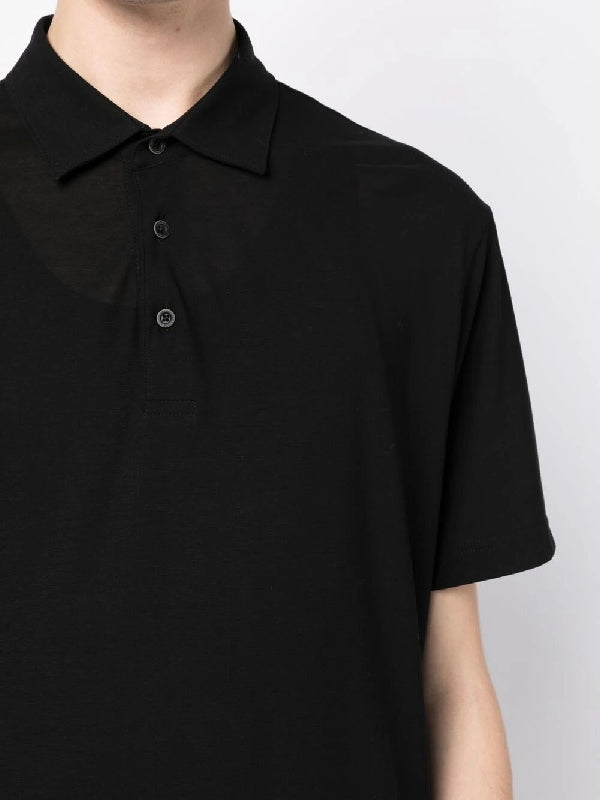 Black Cotton Polo Short Sleeve Shirt