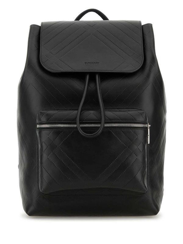 Embossed Check Leather Backpack