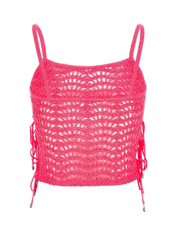 Side Strap Crochet Knit Top