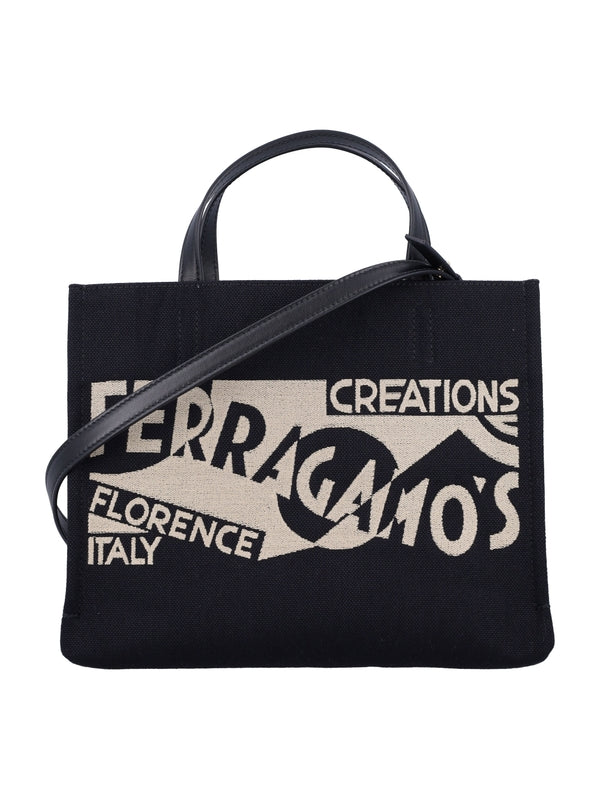 FERRAGAMO - Logo Jacquard Canvas Small
  Tote Bag - Jente