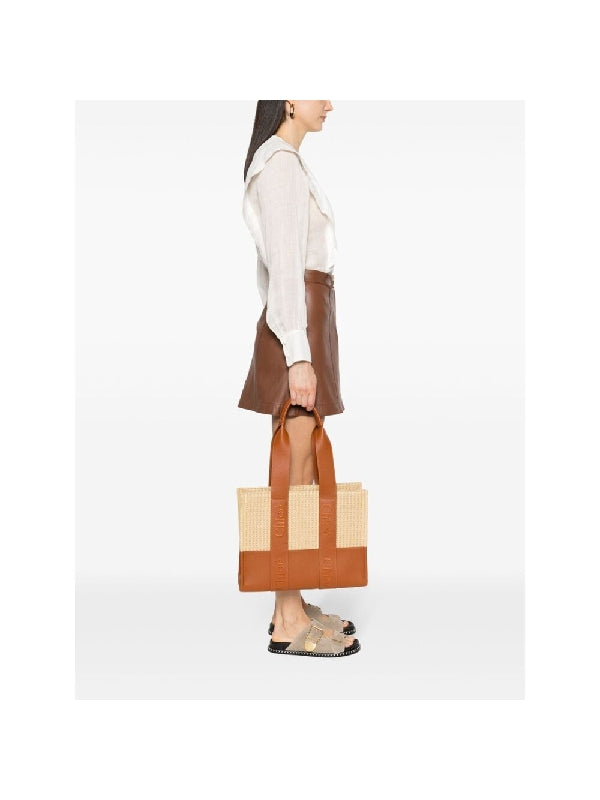 Woody Raffia Tote Bag