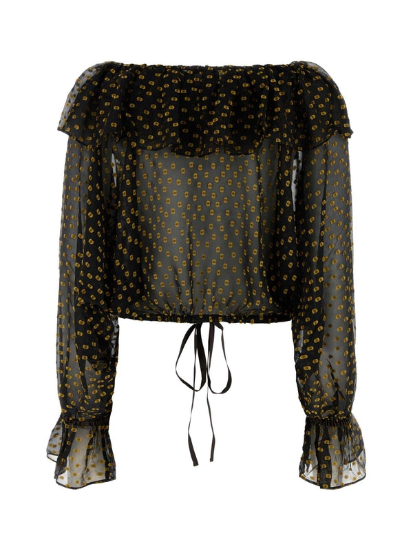 Ruffle Decor Silk Blouse