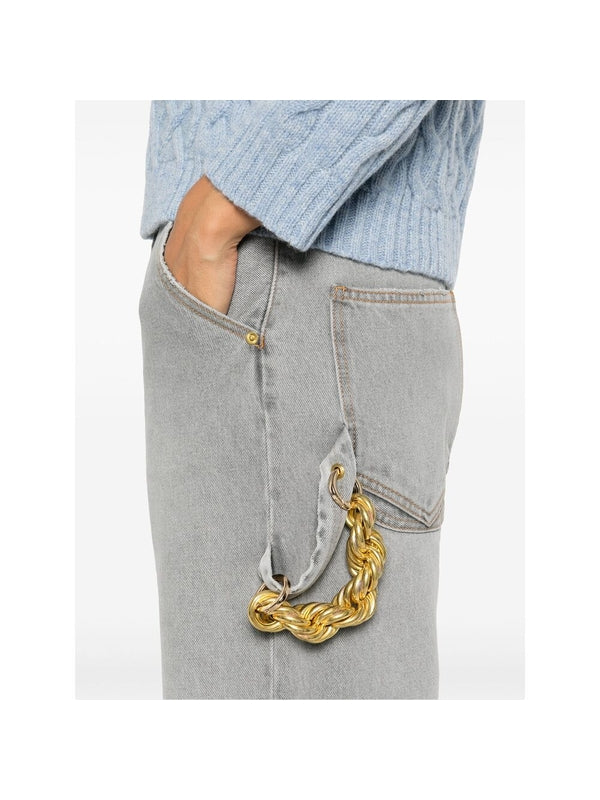 Chain Link Detail Denim Pants