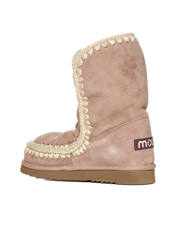 Beige Leather Mid Boots