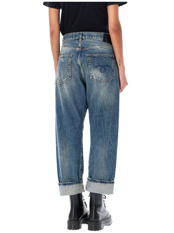 Cross Button Crop Denim Pants