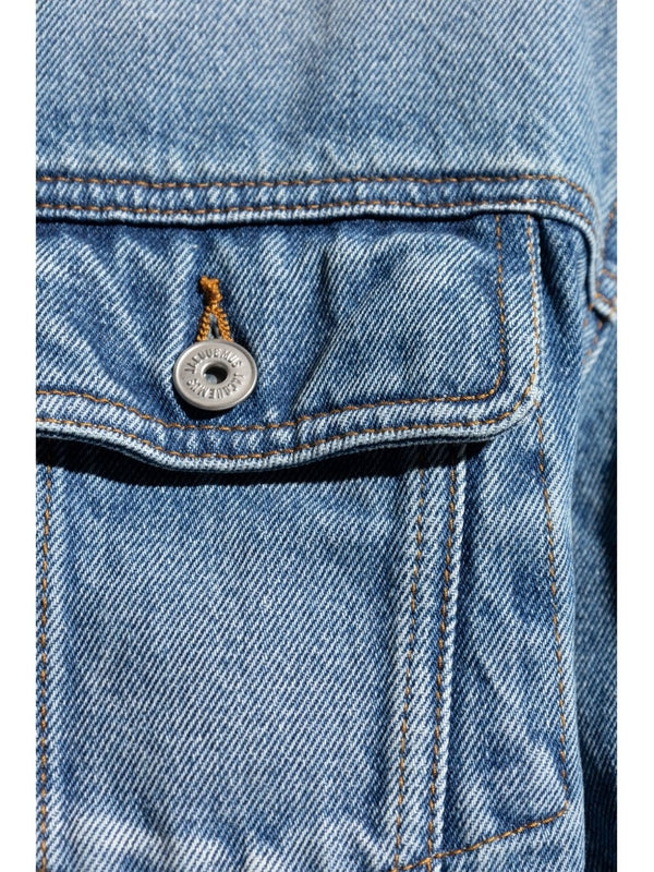 Back Leather Patch Denim Trucker Jacket