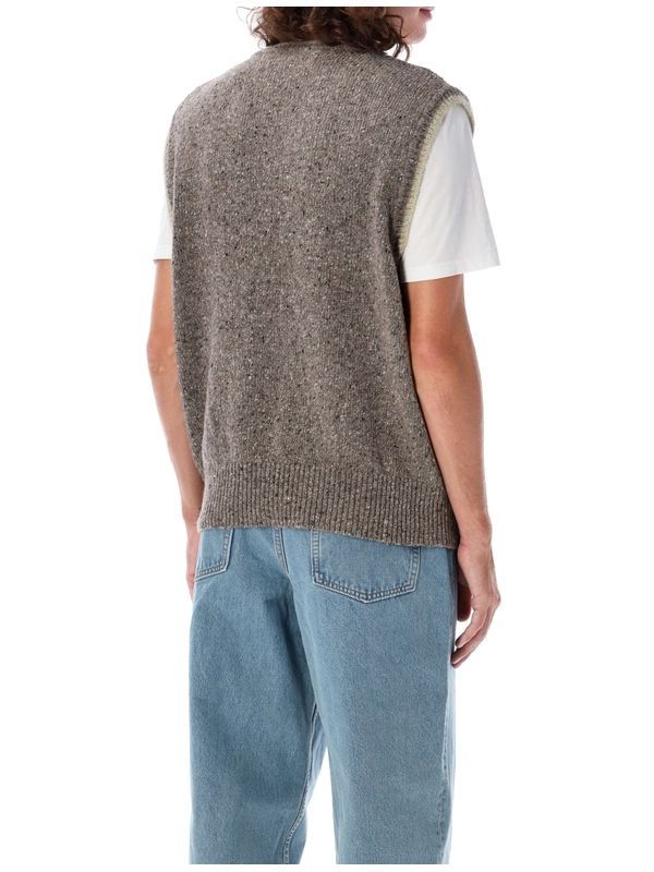 Logo Jacquard V-Neck Wool Knit Vest