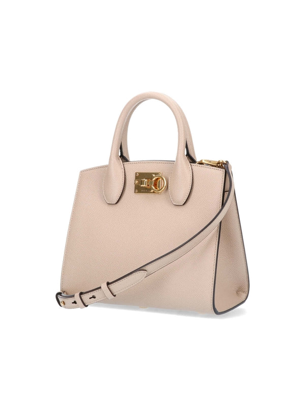FERRAGAMO - Studio Gancini Buckle Leather Tote Bag - Jente