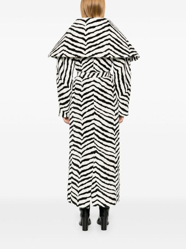 Zebra Pattern Belt Long Coat