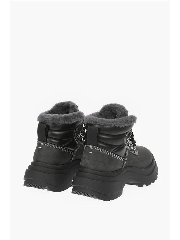 Fur Detail Calfskin Lace-Up Boots