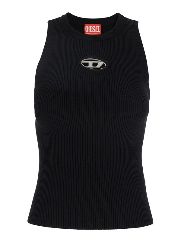 'M-Caddix' Black Top with Oval D Logo Plaque on the Front in Viscose Blend Woman Knitted