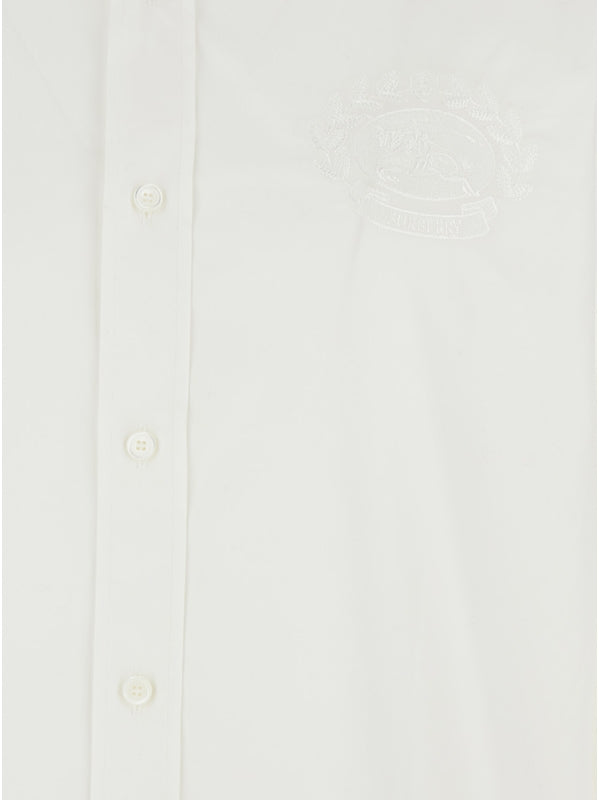 White Shirt with Classic Collar and Embroidered Logo on the Front in Cotton Man Shirts