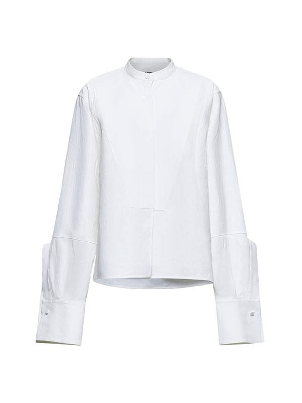 White Collarless Linen Shirt