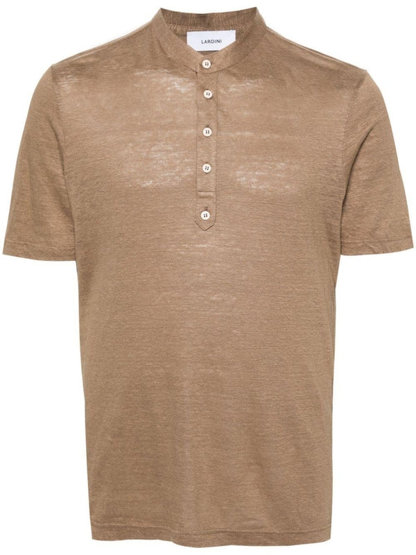 Collarless Linen Polo Shirt