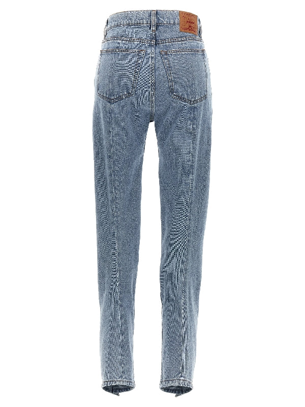 Ruffle Effect Slim Banana Denim