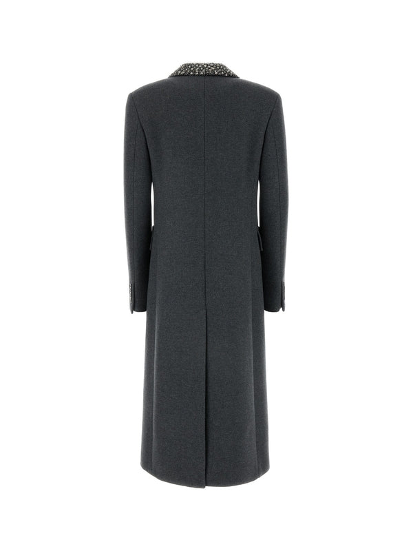 Crystal Trim Double Wool Coat