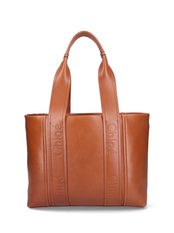 Woody Leather Medium Tote Bag