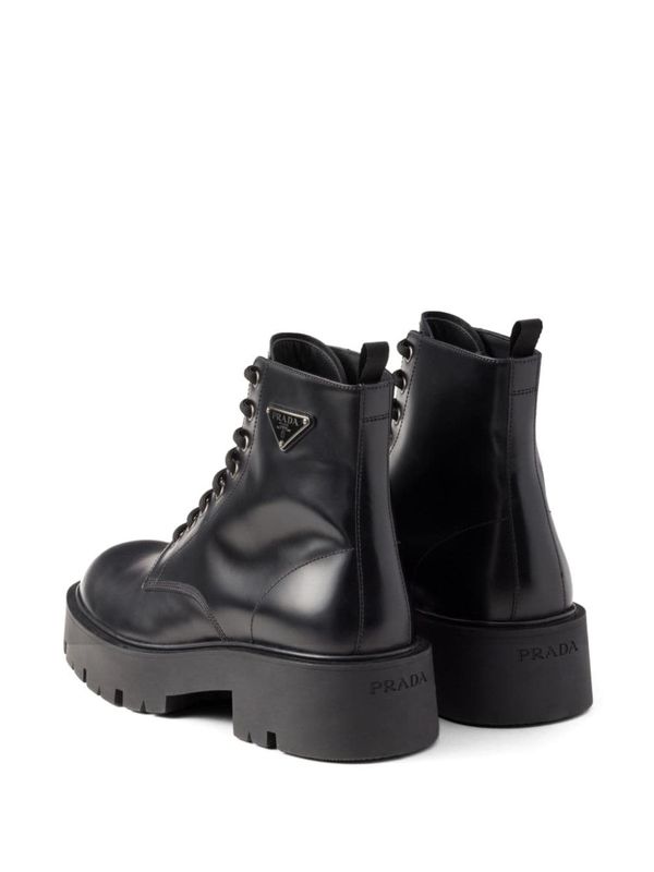 Triangle Logo Leather Lace-Up
  Boots