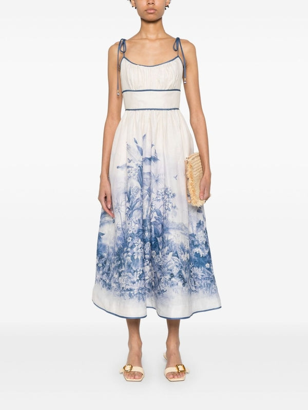 Wylie Flower Printing Linen Dress