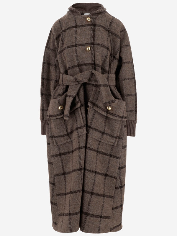 Check Pattern Wool Blend Coat