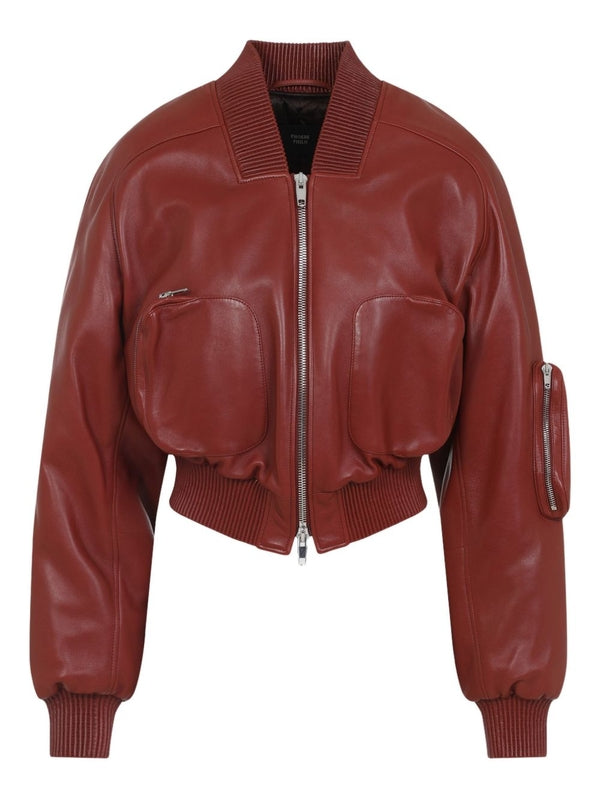 Pocket Leather Bomber Jacket