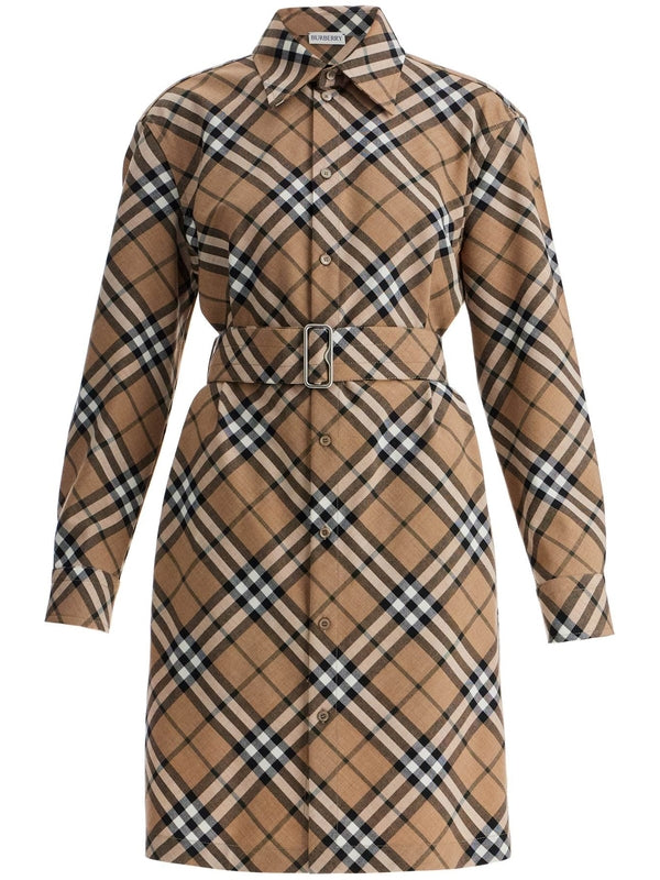 BURBERRY - Belt Check Wool Blend Dress - Jente
