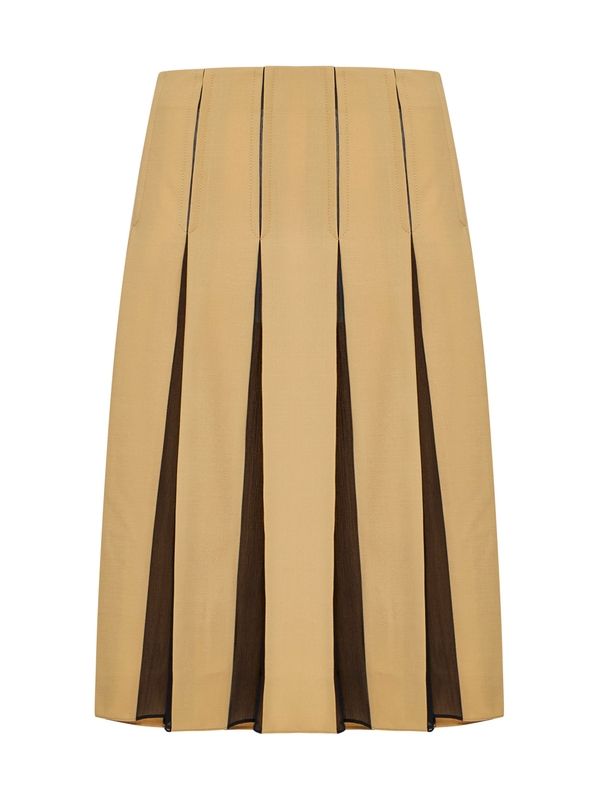 Two-Tone Pleats Midi Skirt