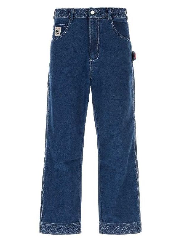 Logo Patch Cotton Wide Denim Pants