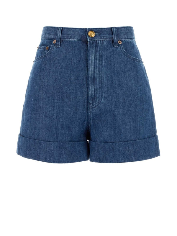 Back Logo Patch Wool Denim Shorts