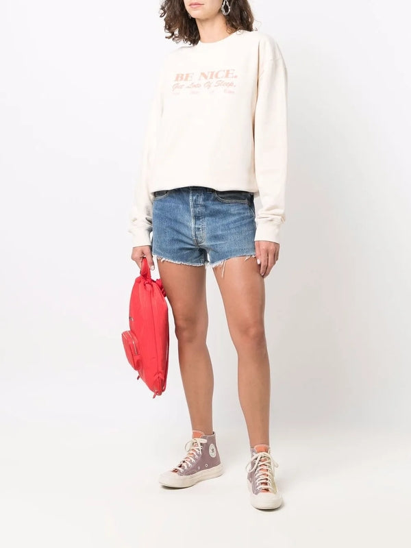 Low-Cut Flare Hem Denim Shorts