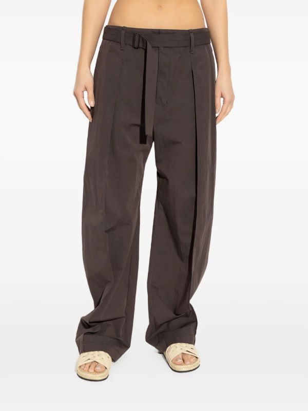 Wide Pleats Belt Cotton Pants